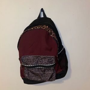VS Pink Maroon & Leopard Backpack